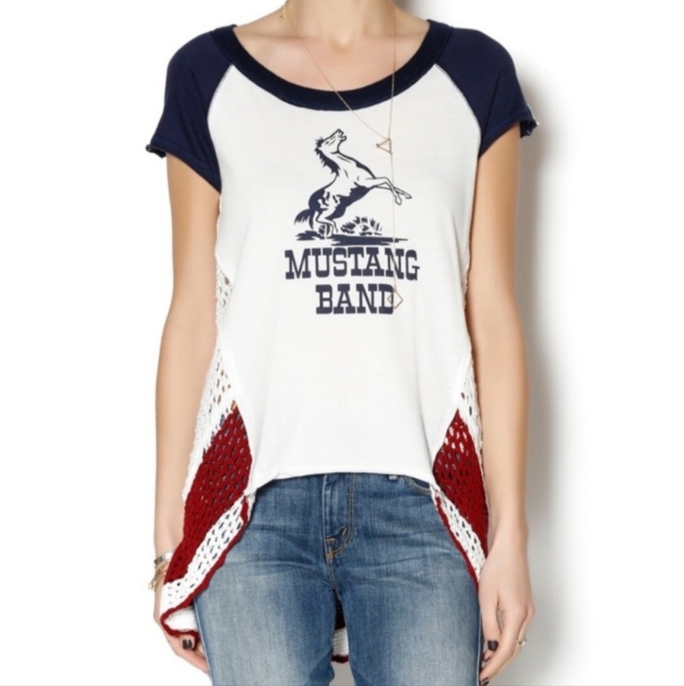 Free People Mustang Print Fest Western Country Boho Crochet Assimetrical Top SP